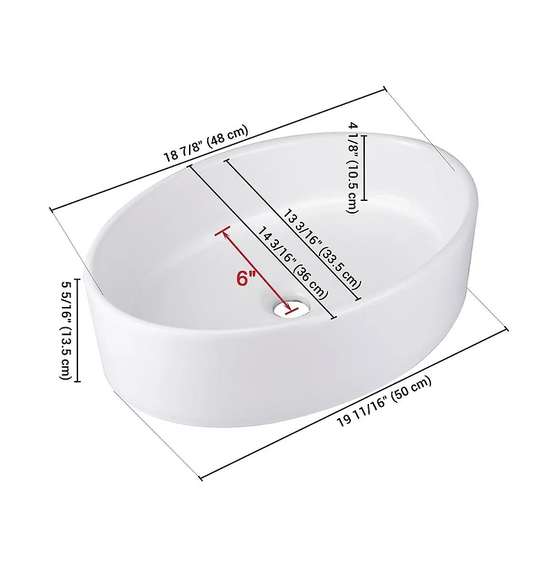 Aquaterior Oval Porcelain Ceramic Bathroom Vessel Sink Basin with Chrome Drain