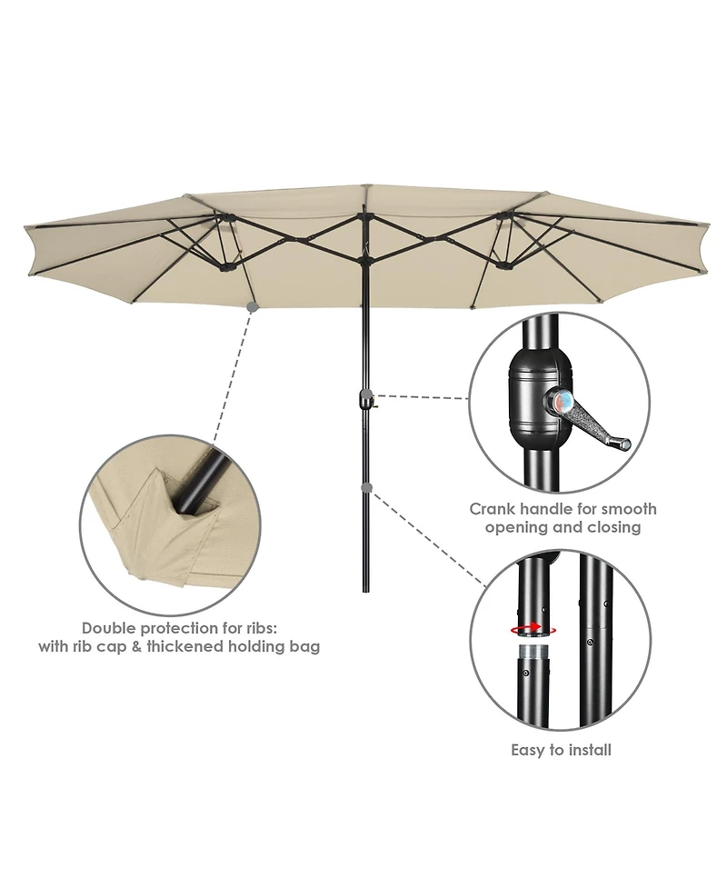 15FT Double-sided Patio Umbrella Sun Shade Fade Resistant Crank Outdoor Garden Market Red