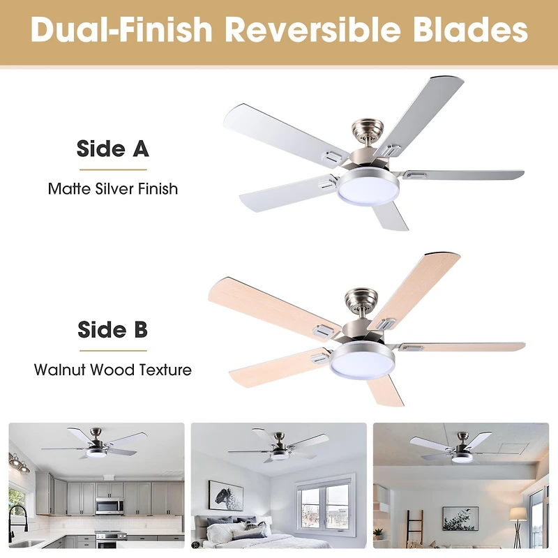 DELight 52" Ceiling Fan with Light Remote 6 Speed Led Chandelier Lamp Reversible Bedroom