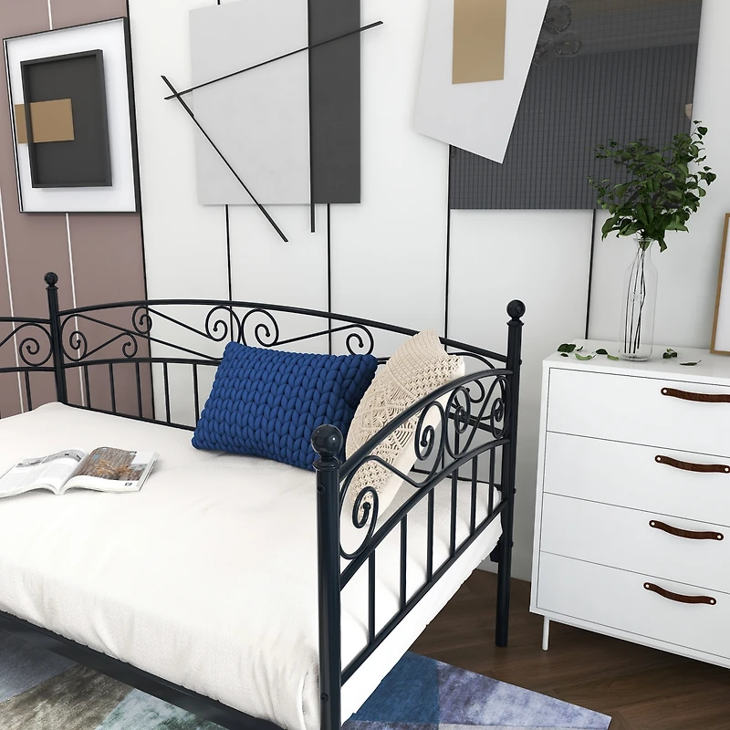 Streamdale Multifunctional Metal Daybed with Headboard (Twin, Black)