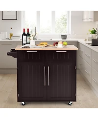 Heavy Duty Rolling Kitchen Cart with Tower Holder and Drawer-Brown