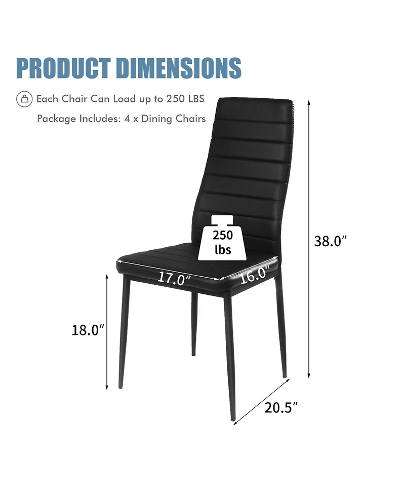 4 Pieces Modern Leather Dinning Chairs Set with Metal Frame