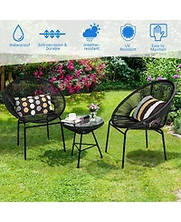 3PCS Patio Acapulco Furniture Bistro Set with Glass Table-Black