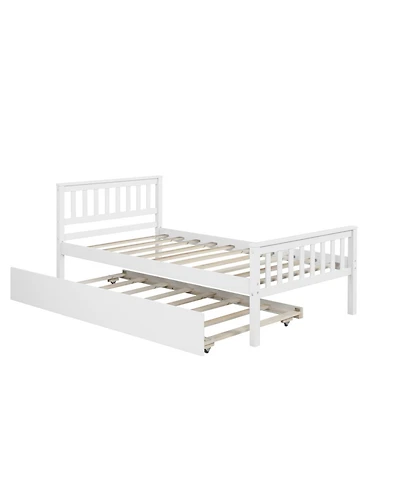 Twin Bed With Trundle, Platform Bed Frame With Headboard And Footboard, For Bedroom Small