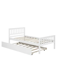 Twin Bed With Trundle, Platform Bed Frame With Headboard And Footboard, For Bedroom Small