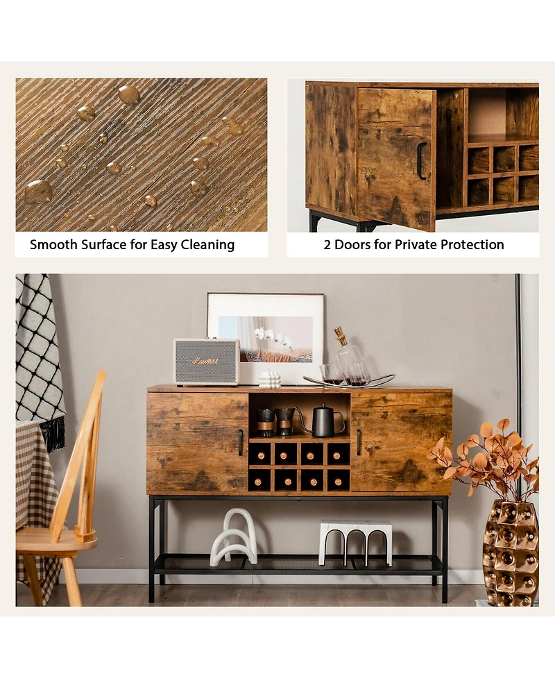 Sugift Industrial Kitchen Buffet Sideboard with Wine Rack and 2 Doors