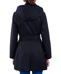 London Fog Petite Hooded Belted Zip-Front Raincoat