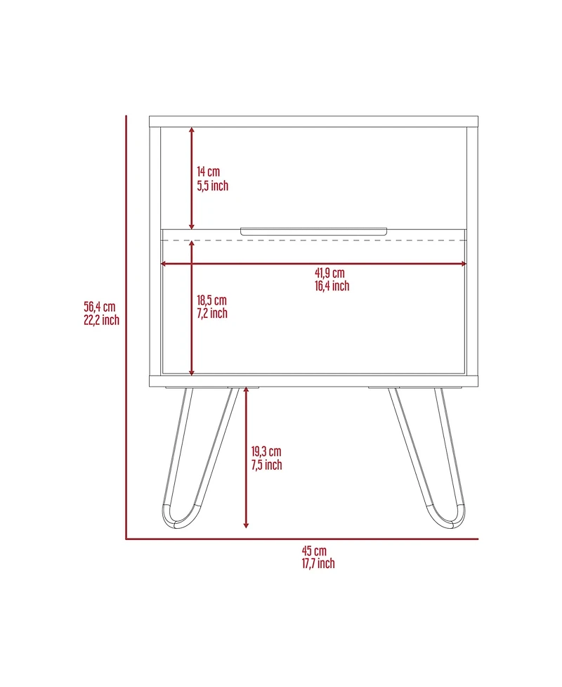 Fm Furniture Vienna Nightstand, Shelves, Hairpin Legs