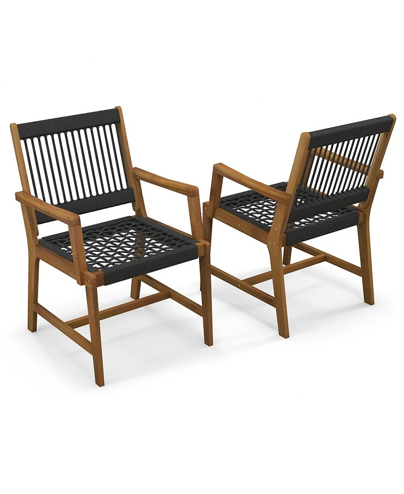 Set of 2 Patio Acacia Wood Dining Chairs with Armrests for Lawn Yard