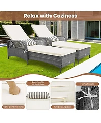 Inolait Outdoor Chaise Lounge Chair Recliner with 6-Level Backrest Cushion and Pillow