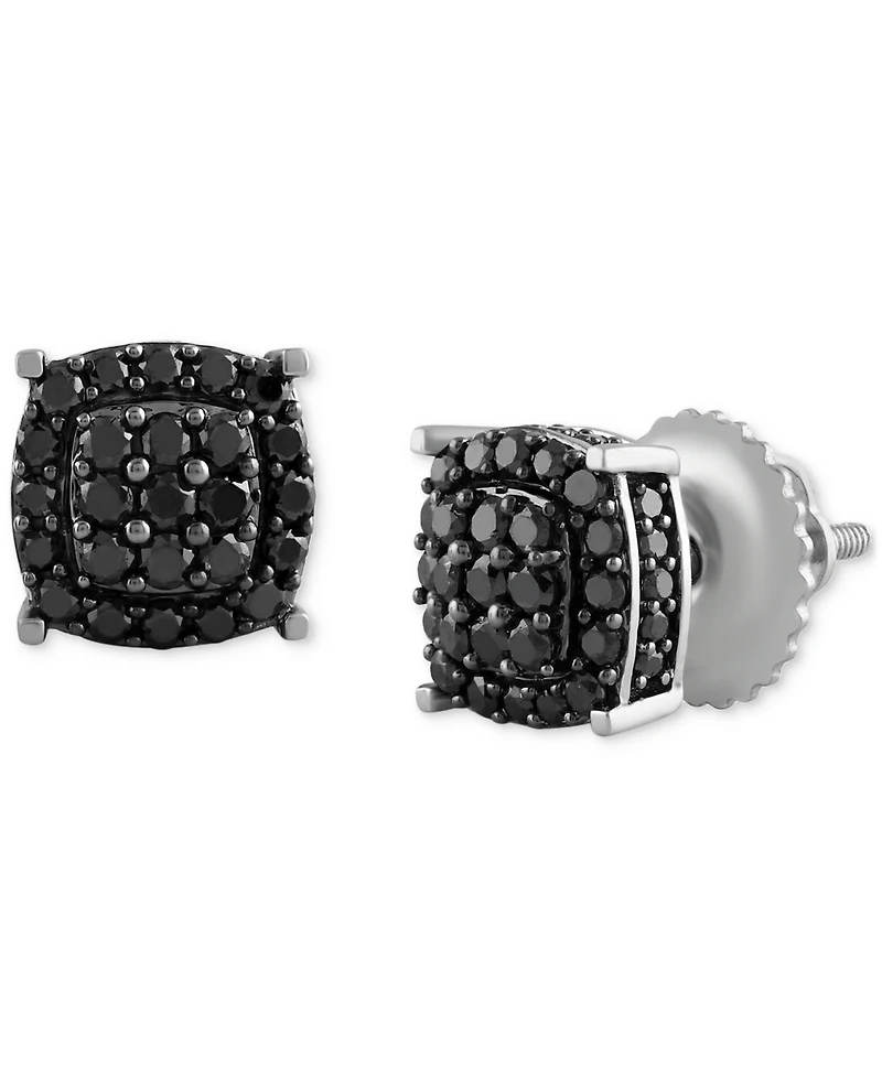 Men's Black Diamond Halo Cluster Screw Back Stud Earrings (1 ct. t.w.)