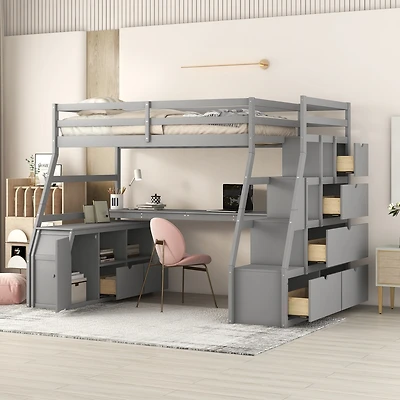 Simplie Fun Twin Size Loft Bed With With 7 Drawers 2 Shelves And Desk