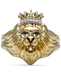Men's White & Black Diamond Three-Dimensional Lion & Crown King Ring (1/10 ct. t.w.)