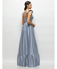 Dessy Collection Women's Marguerite Floral Corset Maxi Dress with Ruffle Straps & Skirt