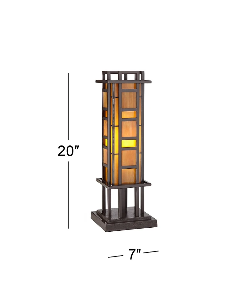 Robert Louis Tiffany Prairie Mission Accent Table Lamp 20" High Bronze Geometric Metal Amber Stained Glass for Bedroom Living Room Bedside Nights