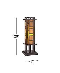 Robert Louis Tiffany Prairie Mission Accent Table Lamp 20" High Bronze Geometric Metal Amber Stained Glass for Bedroom Living Room Bedside Nights