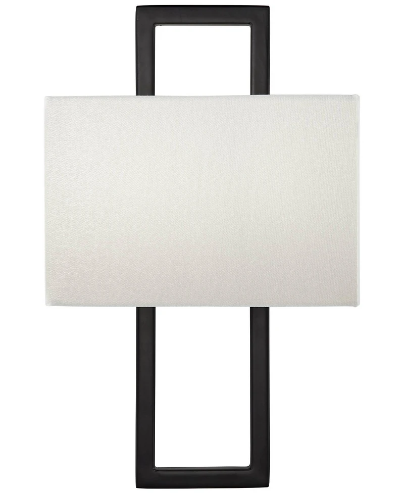 Possini Euro Design Modena Modern Art Deco Wall Light Sconce Black Hardwire 9 1/2" Fixture Silvery Faux Silk Shade for Bedroom Bathroom Vanity Re