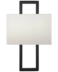 Possini Euro Design Modena Modern Art Deco Wall Light Sconce Black Hardwire 9 1/2" Fixture Silvery Faux Silk Shade for Bedroom Bathroom Vanity Re