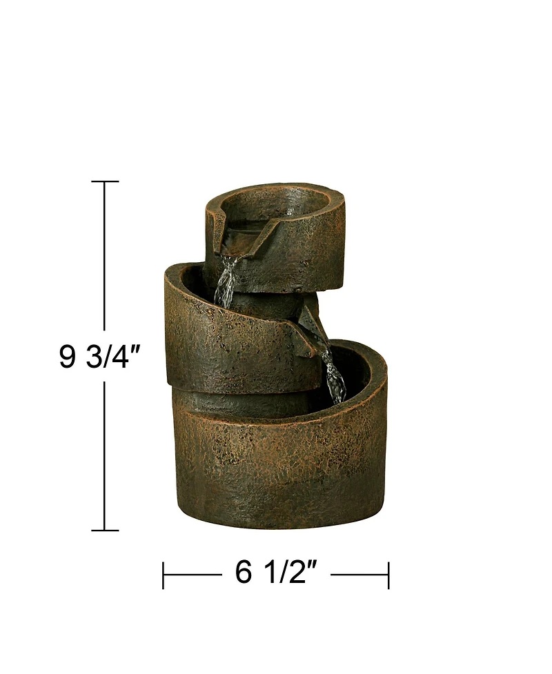3-Tier 9 3/4" High Small Zen Modern Indoor Outdoor Decor Bronze Stone Tabletop Fountain Outside Garden Patio