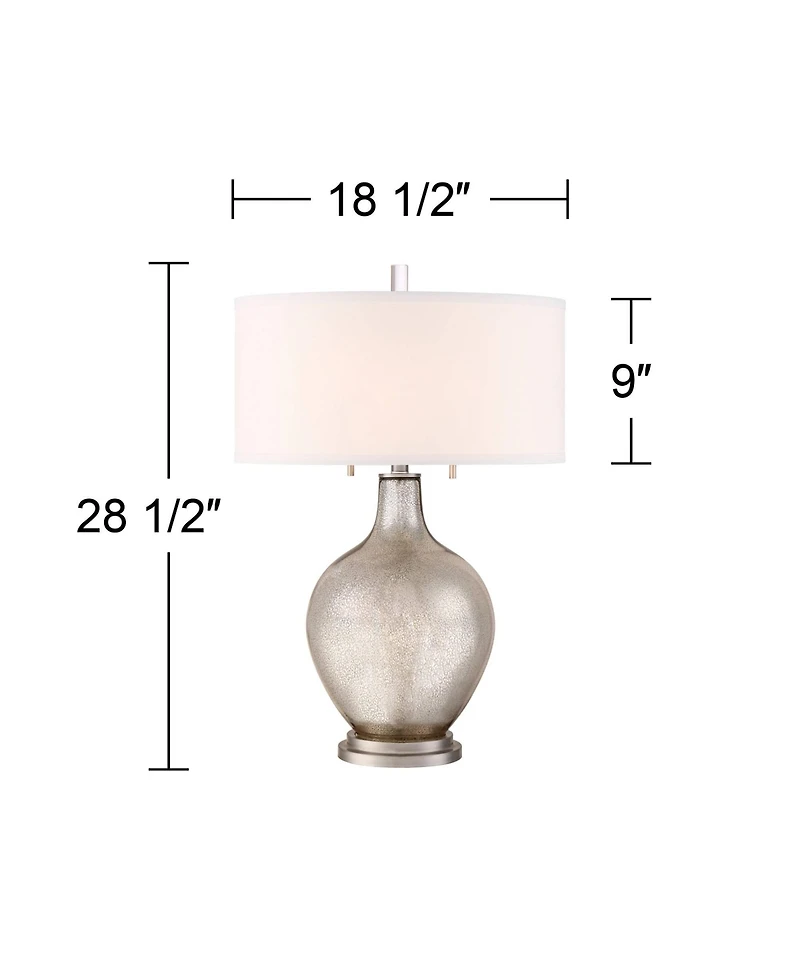 Possini Euro Design Louie 28 1/2" Tall Modern Luxe End Table Lamp Silver Mercury Glass Single White Shade Living Room Bedroom