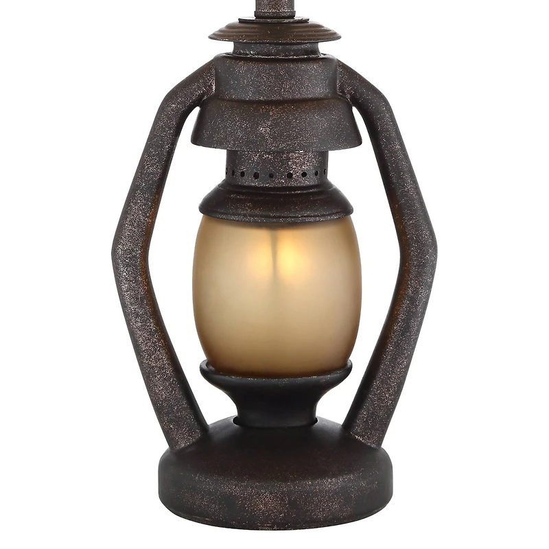 Franklin Iron Works Horace Rustic Table Lamps 25 1/4" High Set of 2 Brown with Nightlight Miner Lantern Oatmeal Drum Shade for Bedroom Living Roo