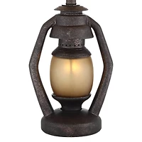 Franklin Iron Works Horace Rustic Table Lamps 25 1/4" High Set of 2 Brown with Nightlight Miner Lantern Oatmeal Drum Shade for Bedroom Living Roo
