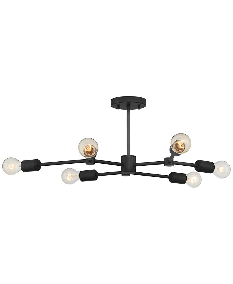 Possini Euro Design Marco Industrial Ceiling Light Semi Flush Mount Fixture 26" Wide Black 6-Light Branching for Bedroom Kitchen Living Room Hall