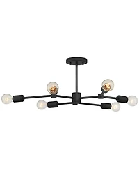 Possini Euro Design Marco Industrial Ceiling Light Semi Flush Mount Fixture 26" Wide Black 6-Light Branching for Bedroom Kitchen Living Room Hall