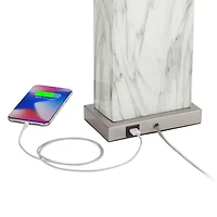 360 Lighting Connie Modern Table Lamps 25" High Set of 2 White Faux Marble with Usb Charging Ports Rectangular Shade for Living Room Office Desk