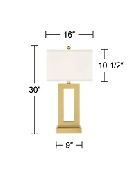 360 Lighting Marshall Modern Table Lamp 30" Tall Gold Open Base Oatmeal Rectangular Shade for Bedroom Living Room Bedside Nightstand Office House