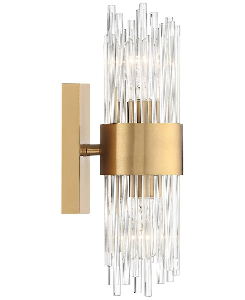 Stiffel Gillery Modern Wall Light Sconce Warm Brass Hardwire 5" 2-Light Fixture Clear Glass Rods for Bedroom Bathroom Vanity Reading Living Room