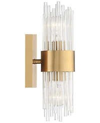 Stiffel Gillery Modern Wall Light Sconce Warm Brass Hardwire 5" 2-Light Fixture Clear Glass Rods for Bedroom Bathroom Vanity Reading Living Room