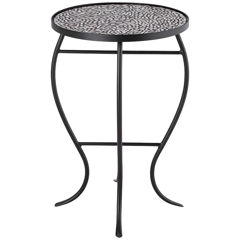 Zaltana Modern Black Metal Round Outdoor Accent Side Table 14" Wide Free-Form Mosaic Tile Tabletop Gracefully Curved Legs for Spaces Porch Patio Home