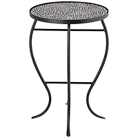 Zaltana Modern Black Metal Round Outdoor Accent Side Table 14" Wide Free-Form Mosaic Tile Tabletop Gracefully Curved Legs for Spaces Porch Patio Home