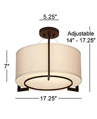 Possini Euro Design Stinson Modern Ceiling Light Semi Flush Mount Fixture 17 1/4" Wide Bronze 3-Light Linen Drum Shade for Bedroom Kitchen Living