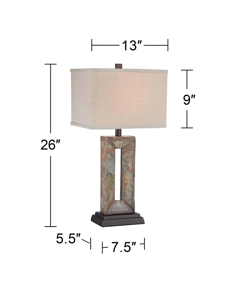 Franklin Iron Works Tahoe Rustic Table Lamp 26" High Natural Stale Rectangular Box Shade for Bedroom Living Room Bedside Nightstand Office Kids H
