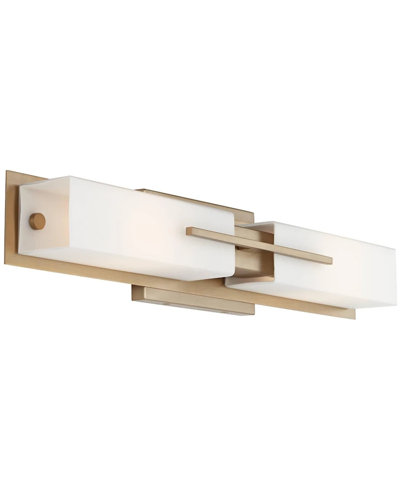 Possini Euro Design Midtown Modern Wall Light Burnished Brass Gold Metal Hardwired 23.5" 2-Light Fixture White Glass Shade for Bedroom Bedside Bathroo