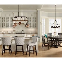 Franklin Iron Works Eldrige Bronze Wood Finish Pot Rack Linear Pendant Chandelier Lighting 36 1/2" Wide Rustic Farmhouse Clear Seed Glass 4-Light Fixt