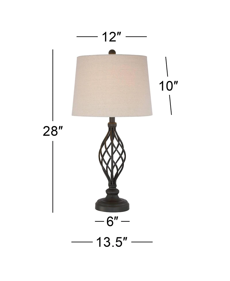 Franklin Iron Works Annie Modern Industrial Table Lamps 28" Tall Set of 2 Bronze Iron Cream Tapered Drum Shade for Bedroom Living Room Nightstand