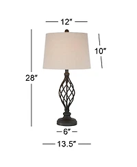 Franklin Iron Works Annie Modern Industrial Table Lamps 28" Tall Set of 2 Bronze Iron Cream Tapered Drum Shade for Bedroom Living Room Nightstand