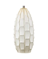 Cosgrove Mid Century Modern Coastal Table Lamp 32.75" Tall Ceramic White Handcrafted Beige Fabric Drum Shade Decor for Living Room Bedroom House Bedsi