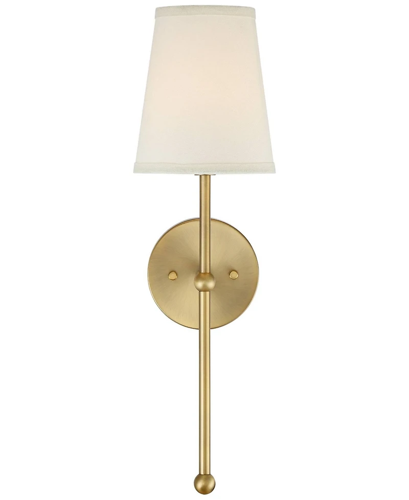 Elena Modern Wall Sconce Lighting Warm Brass Gold Metal Hardwired 21" High Fixture Cream Linen Shade Decor for Bedroom Bedside Living Room Home H