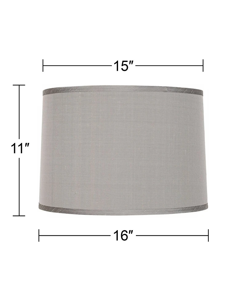 Springcrest Platinum Gray Dupioni Medium Lamp Shade 15" Top x 16" Bottom x 11" High (Spider) Replacement with Harp and Finial
