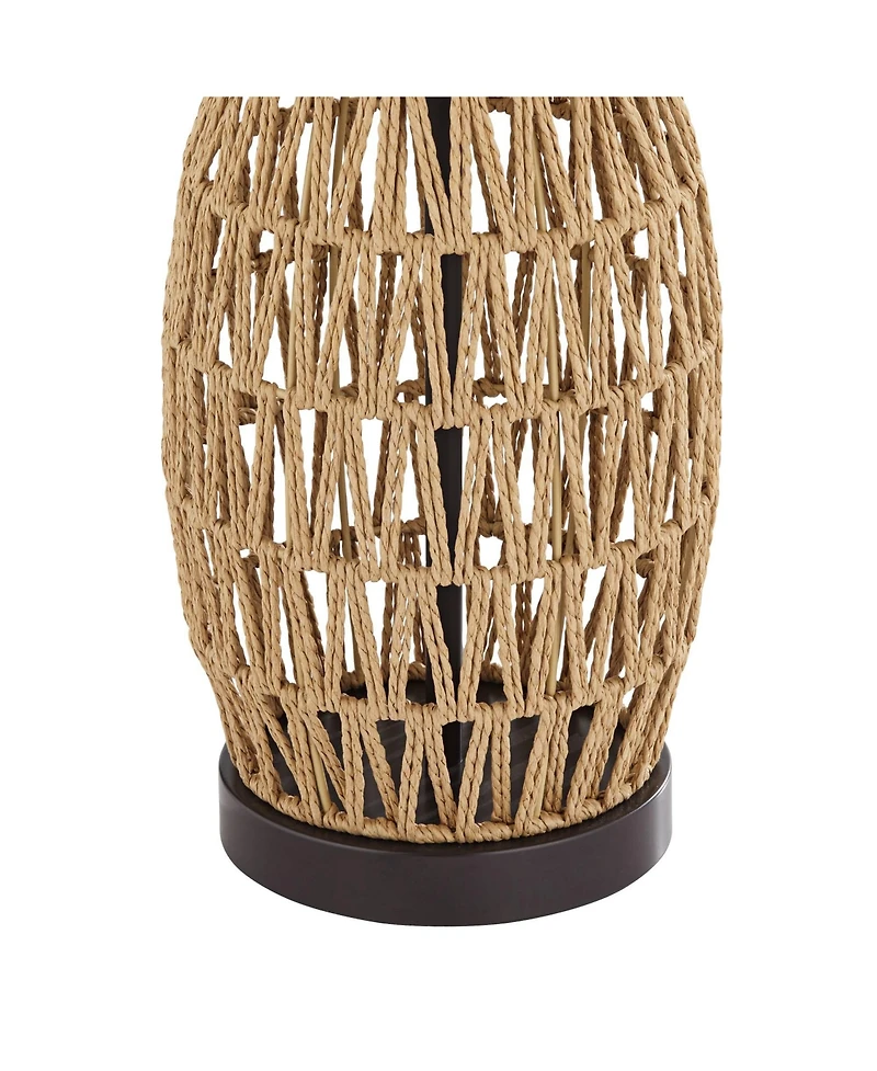 360 Lighting San Carlos Coastal Modern Table Lamps 29" Tall Set of 2 Natural Rattan Wicker Oatmeal Fabric Drum Shade for Bedroom Living Room Beds