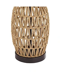 360 Lighting San Carlos Coastal Modern Table Lamps 29" Tall Set of 2 Natural Rattan Wicker Oatmeal Fabric Drum Shade for Bedroom Living Room Beds
