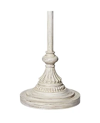Traditional Vintage like Shabby Chic Standing Floor Lamp 60" Tall Antique White Washed with Ivory Brocade Fabric Bell Shade Decor for Living Room