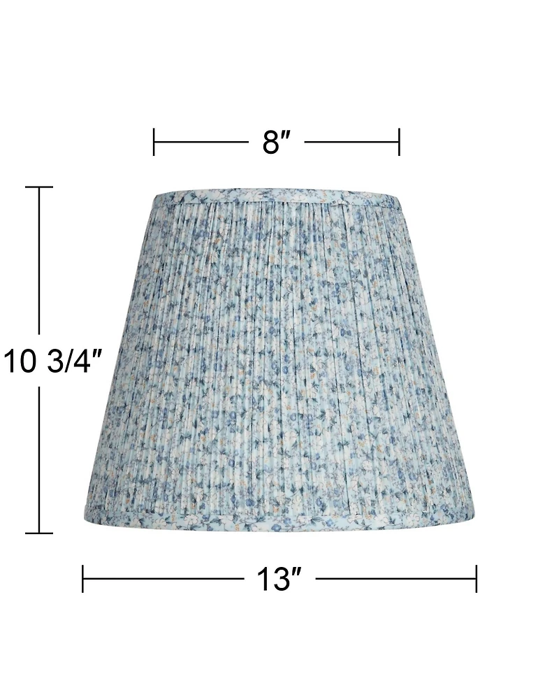 Springcrest Collection Hardback Pleated Empire Lamp Shade Blue White Floral Medium 8" Top x 13" Bottom x 11" Slant Spider with Harp and