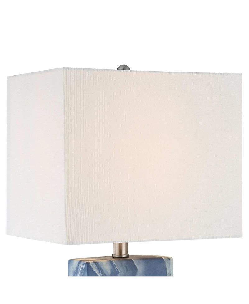 360 Lighting Connie Modern Table Lamps 25" High Set of 2 Blue Faux Marble with Usb Charging Port White Rectangular Shade for Living Room Office D