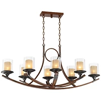 Franklin Iron Works Tafford Warm Mahogany Wood Island Linear Pendant Chandelier 43 1/4" Wide Farmhouse Rustic Clear Scavo Glass Faux Candle Shades 8-L