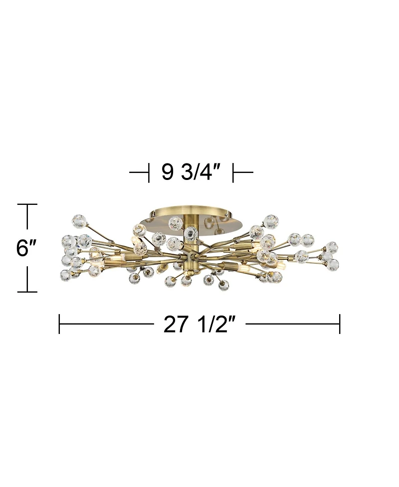 Possini Euro Design Ceiling Light Semi Flush Mount Fixture Led Brass 27 1/2" Wide 10-Light Crystal Berry for Living Room